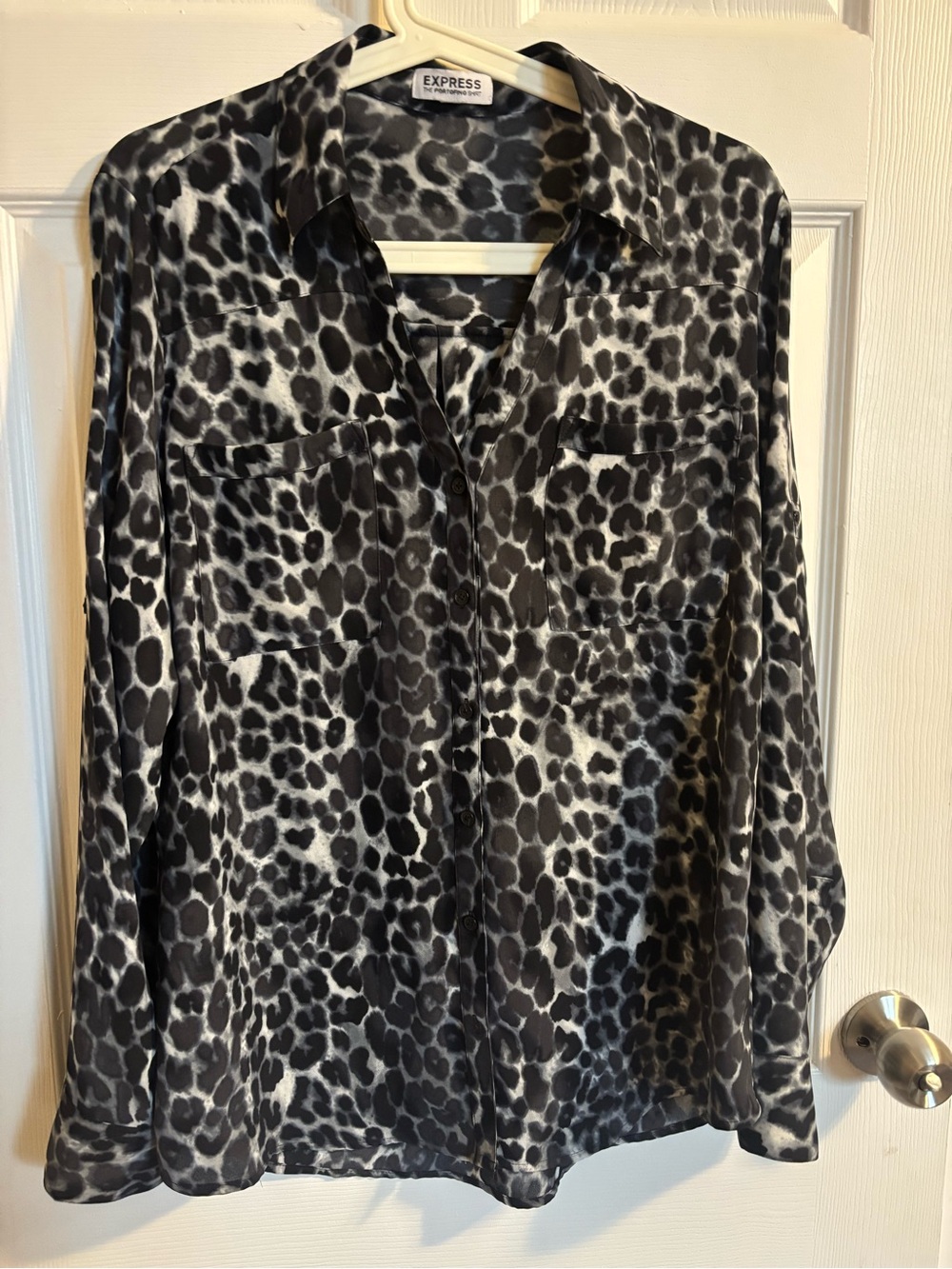 Express portofino leopard print long sleeve blouse